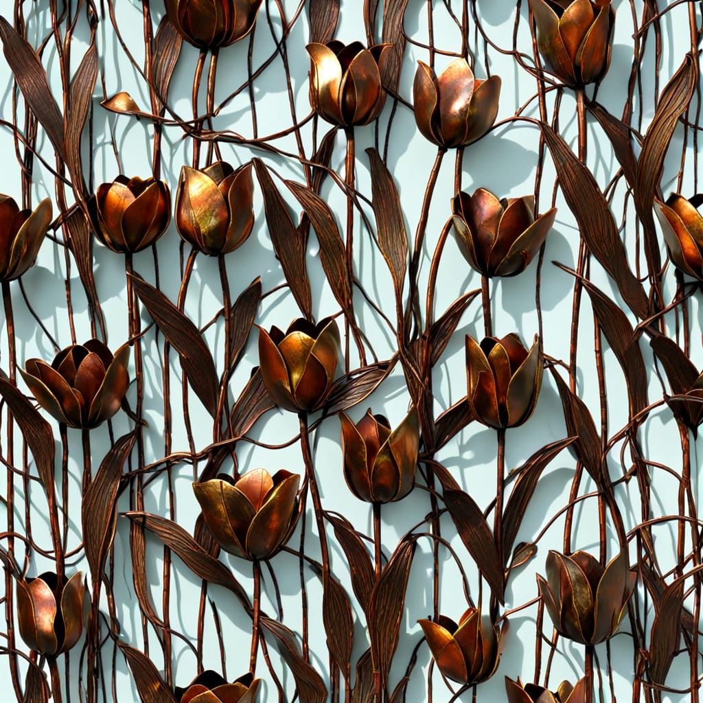 Barbed Wire Tulip Field with Brass Filigree