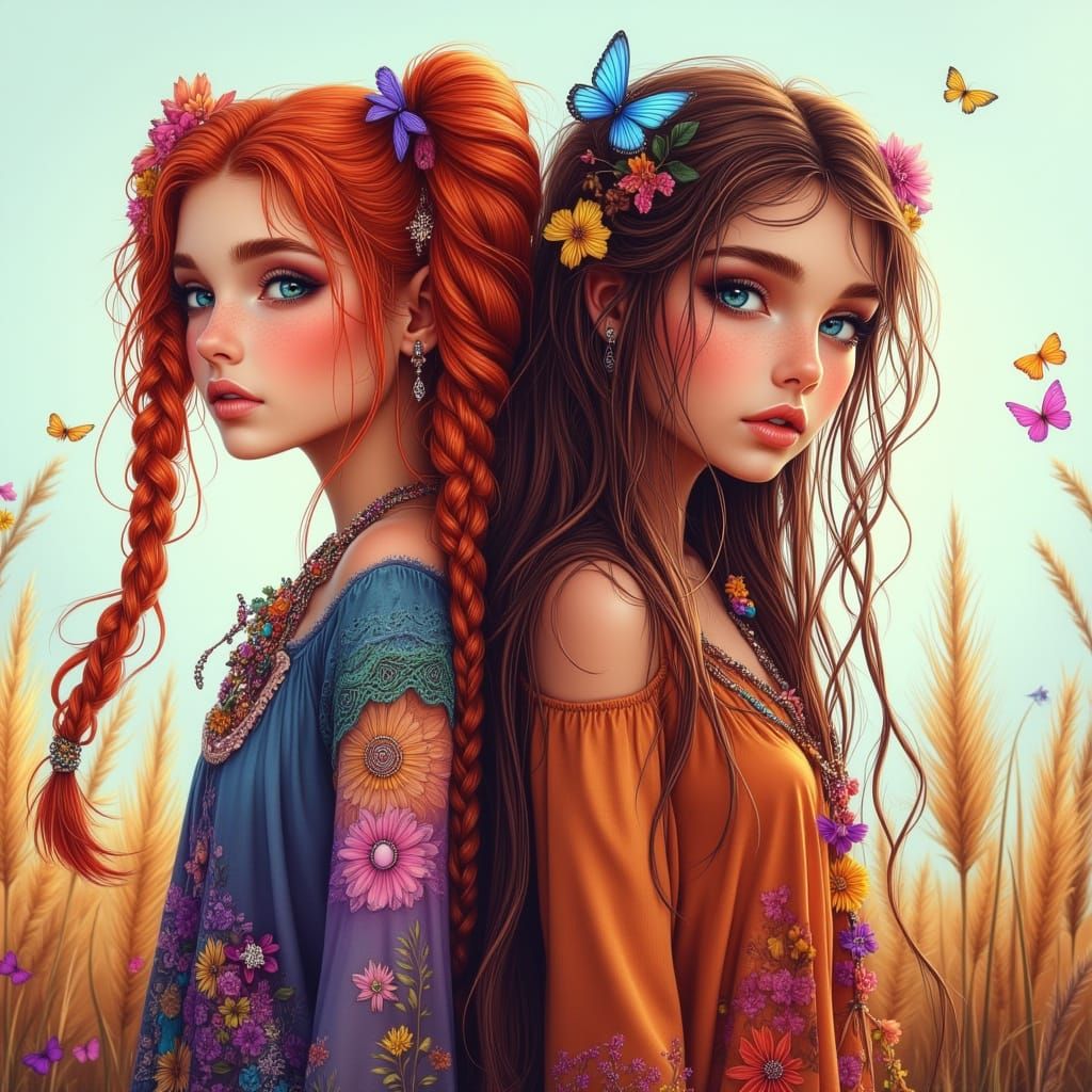 Cecily and Deandra -Hand Drawn
