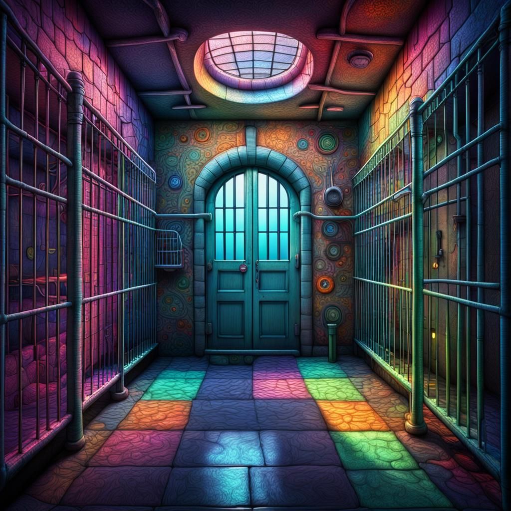 Fantastical Colorful Prison Cell in Hyperrealistic Style