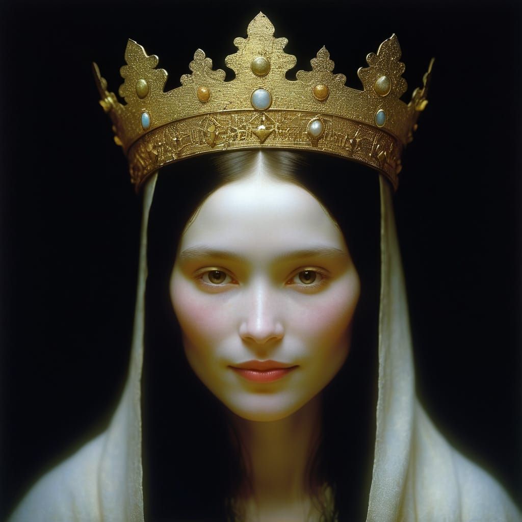 Enigmatic Smile Portrait with Golden Crown