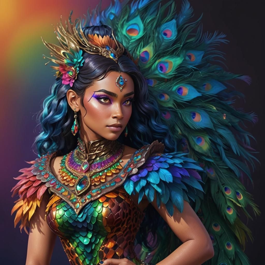 Rainbow Dragon Scale Woman: 3D Digital Art