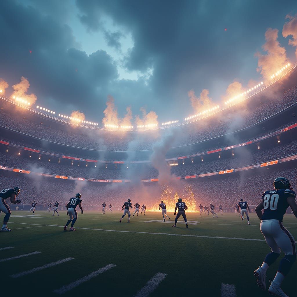 Patriots vs Cowboys: Football Stadium at Dusk