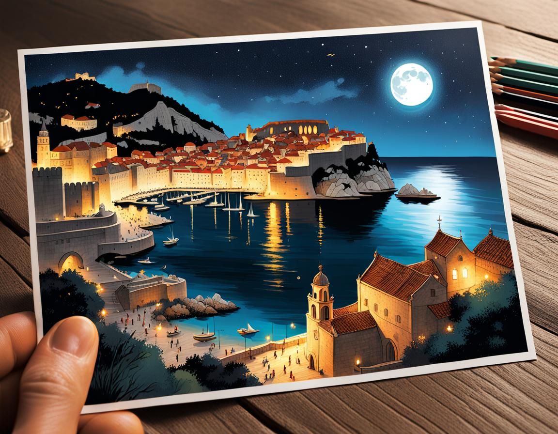 Dubrovnik Old Town Whimsical Disney Illustration