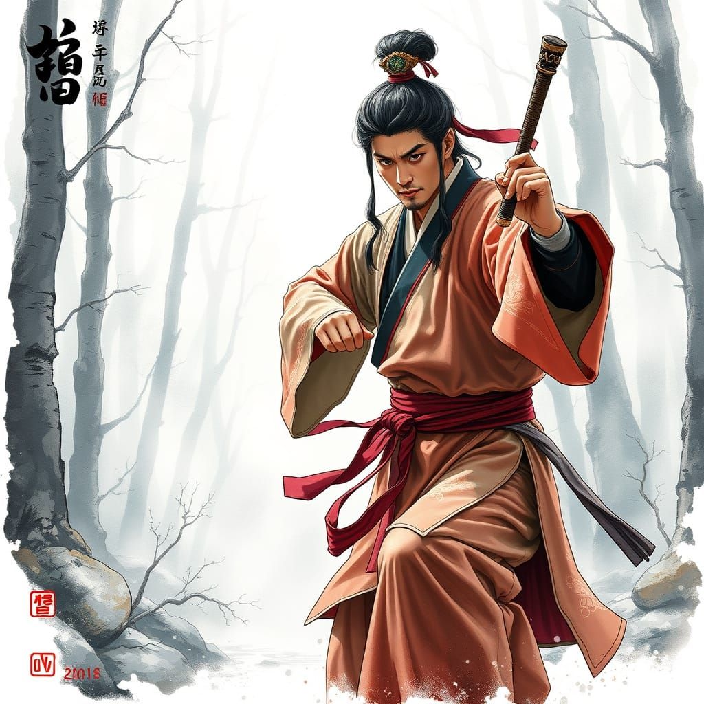 Martial Artist Practicing Korean Arts in Vivid Style