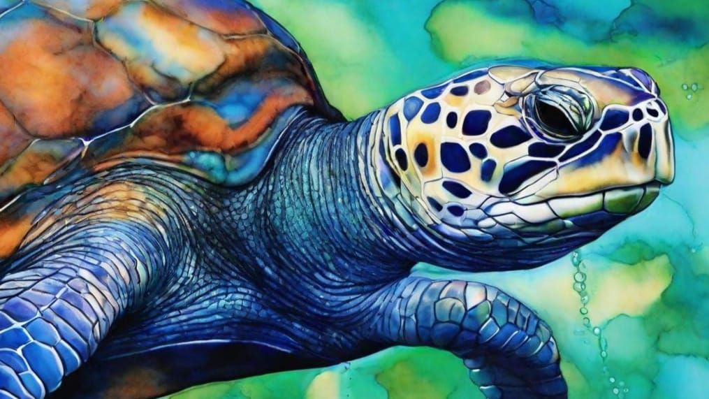 Leatherback Turtles: Alcohol Ink Ocean Painting