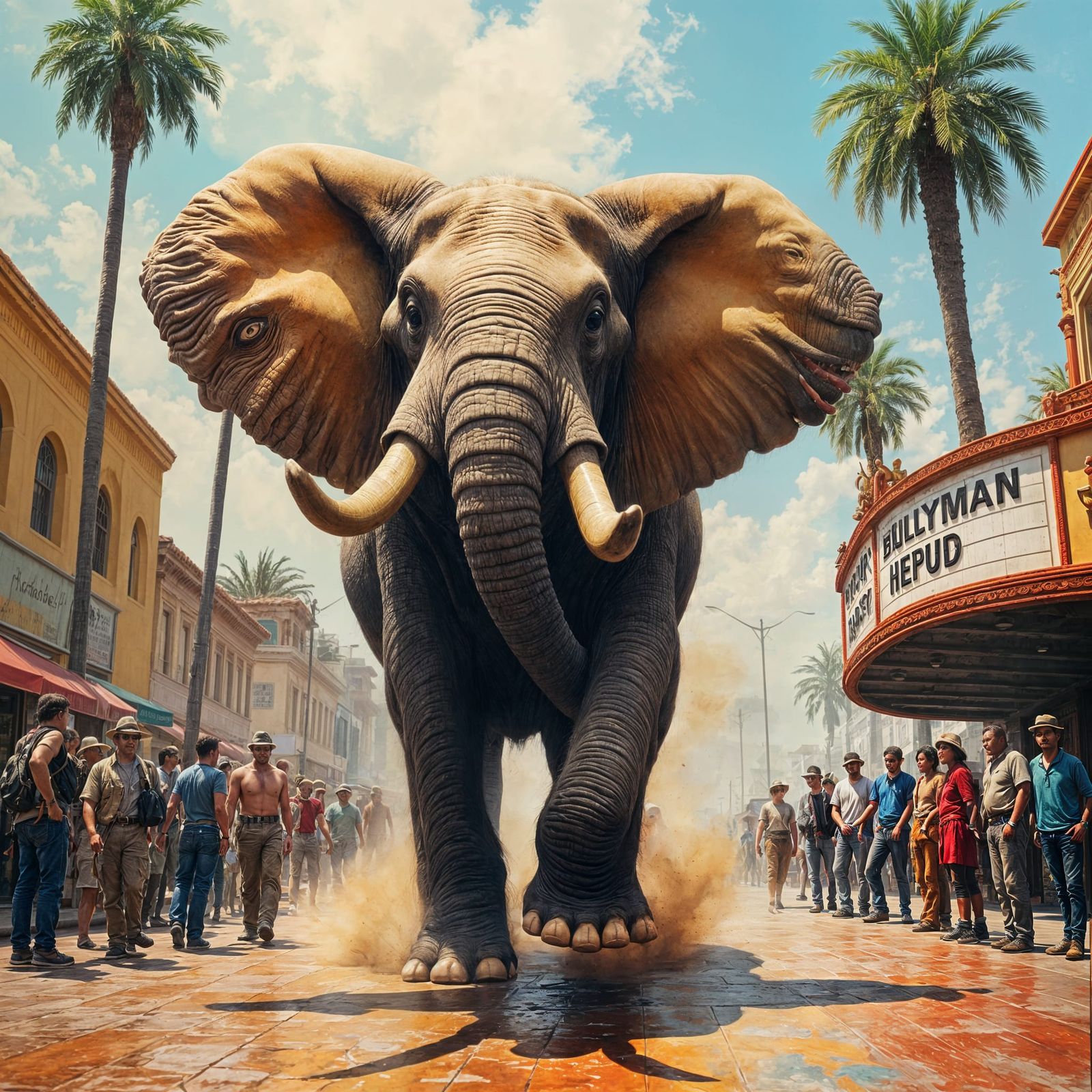 Ethereal Battle of an Alien Bull Elephant in Hollywood