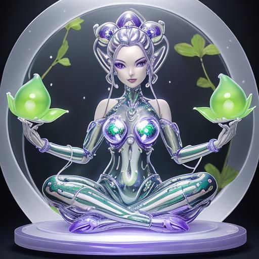 Cyborg Slime Girl in Cybernetic Lotus Flower
