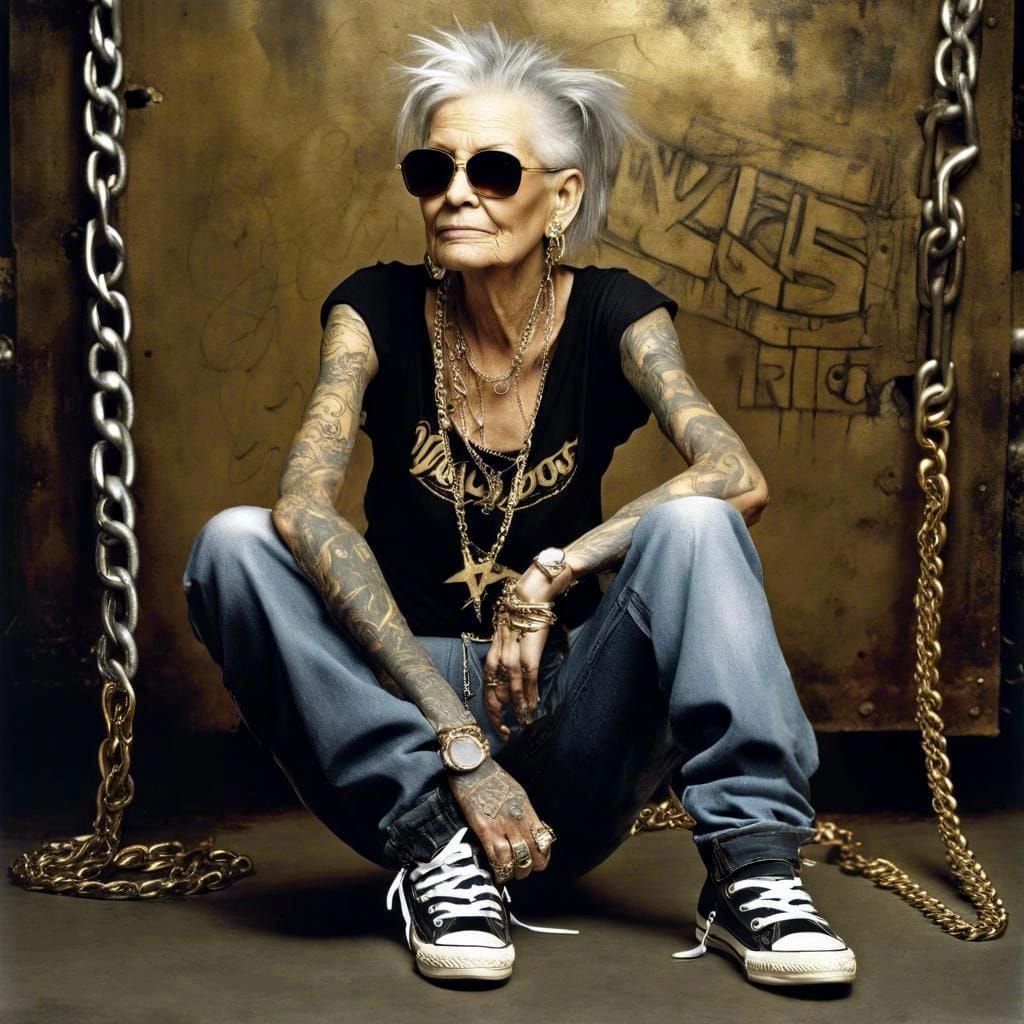 Hip-Hop Granny Portrait in Sharp Photorealistic Style