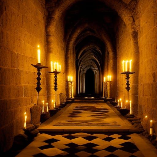 Gothic Dark Castle Corridor with Stone Throne