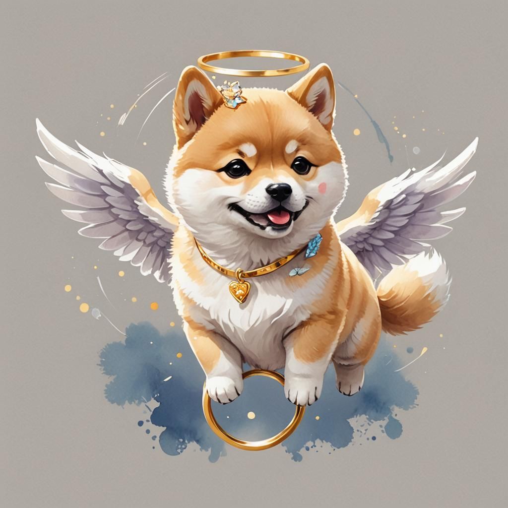 Smiling Shiba Inu Puppy Angel in Anime Style