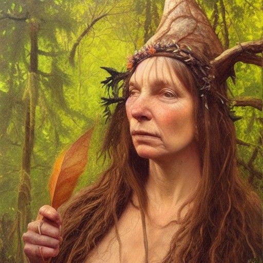 Woodland Witch Portrait in Oil Painting Style