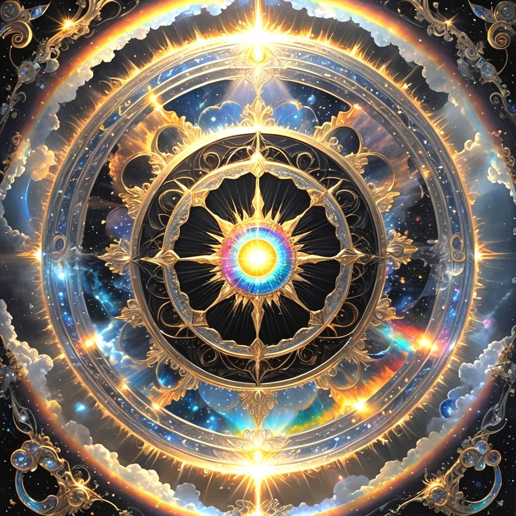 Divine Sky Spell Circle with Glowing Energy Lasers