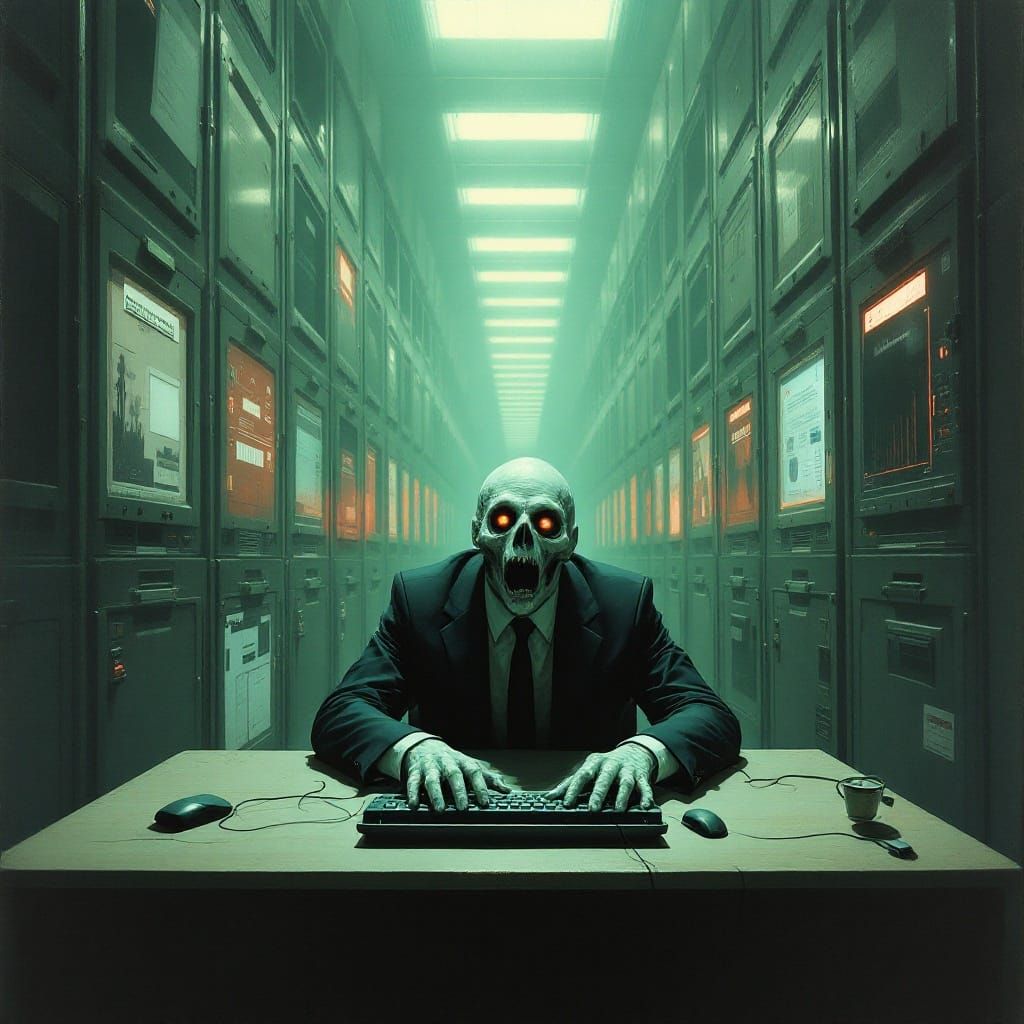 Surreal Office Horror Scene in a Dystopian Aesthetic