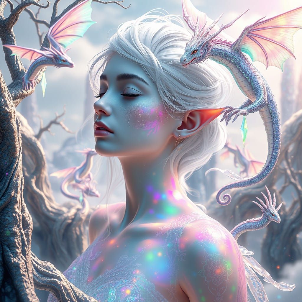 Surreal Fantasy Realm Unfolds Through an Ethereal Elf Maiden