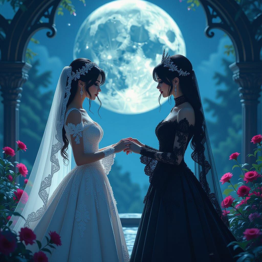 Gothic Wedding Ceremony Under Moonlight: Fantasy Concept Art
