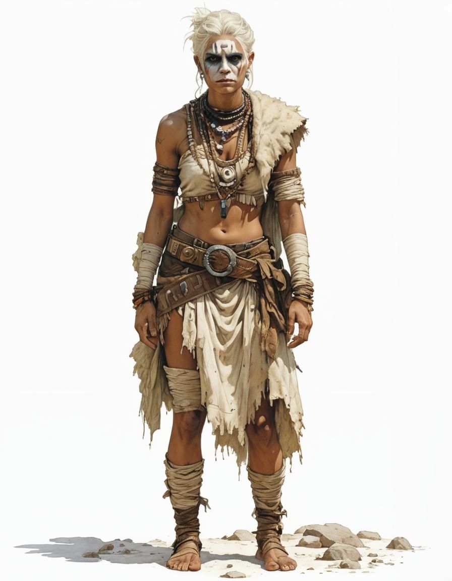 Striking Prehistoric Woman with White Face Paint