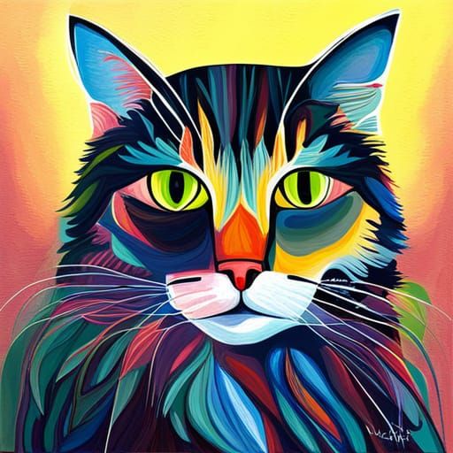 Abstract Girl Cat Portrait with Complementary Colors