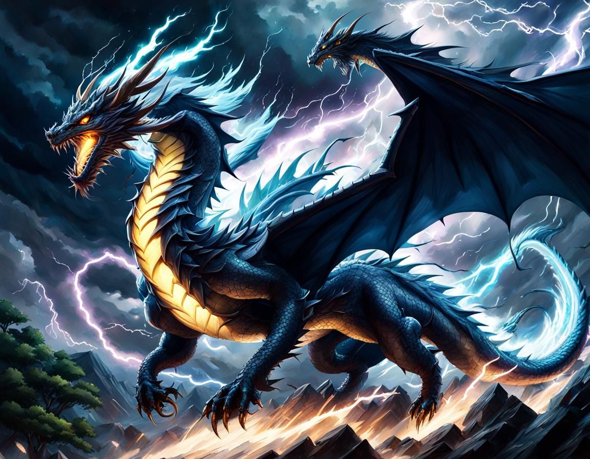 Serpentine Lightning Dragon in Anime Style