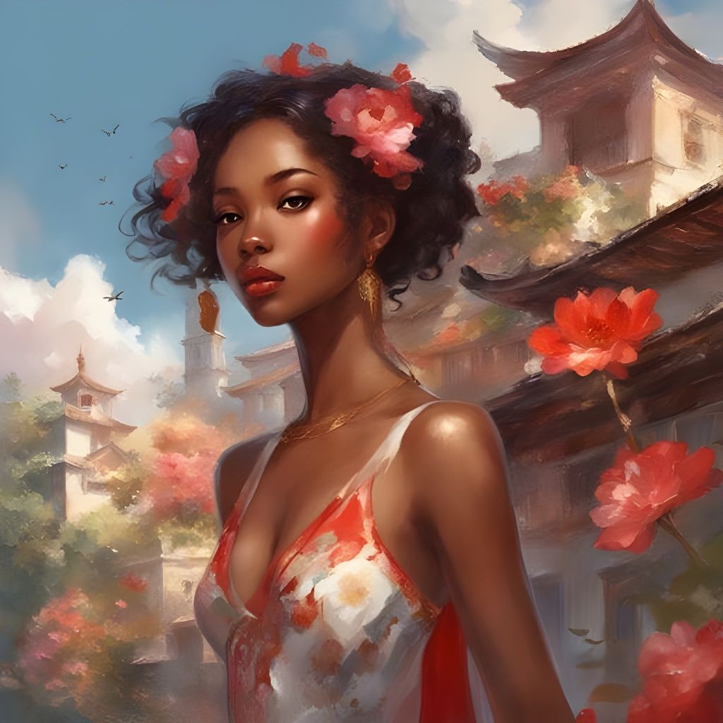 Porcelain Beauty Portrait in Red Hues