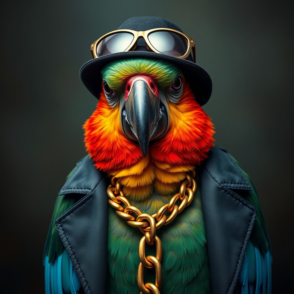 Cartoon Gangster Parrot Boss with Gold Chain