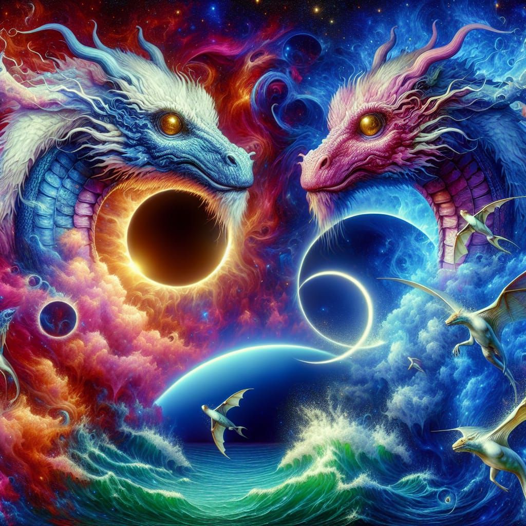 Elder Dragons Protect Solar Eclipse in Surreal Holographic S...