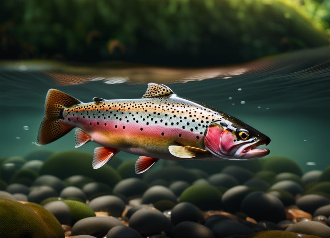 Rainbow Trout in Clear Stream: Photorealistic Close-Up