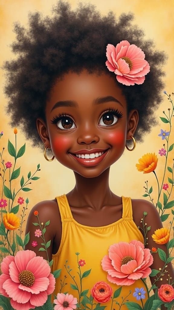 Smiling Girl Portrait in Expressionist Mixed Media Collage