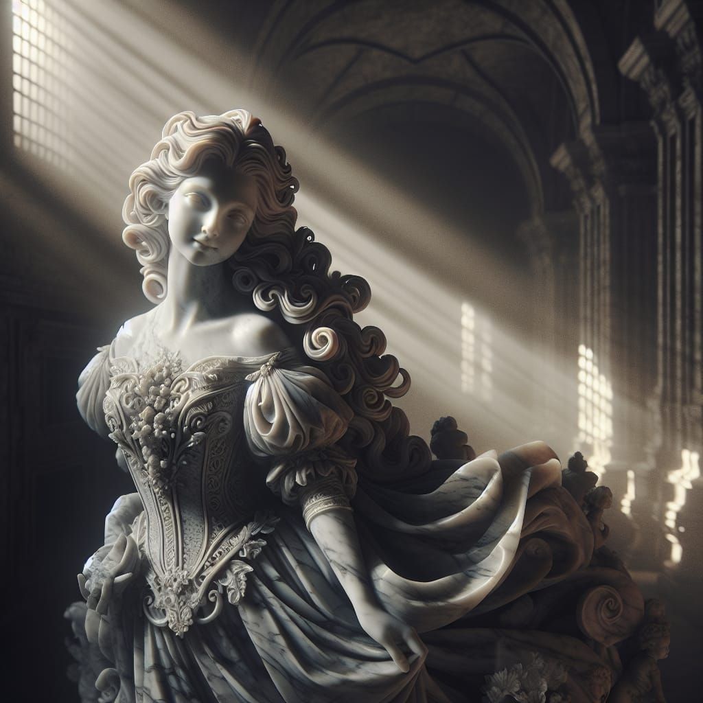 Marble Statue of a Graceful Woman in Gown
