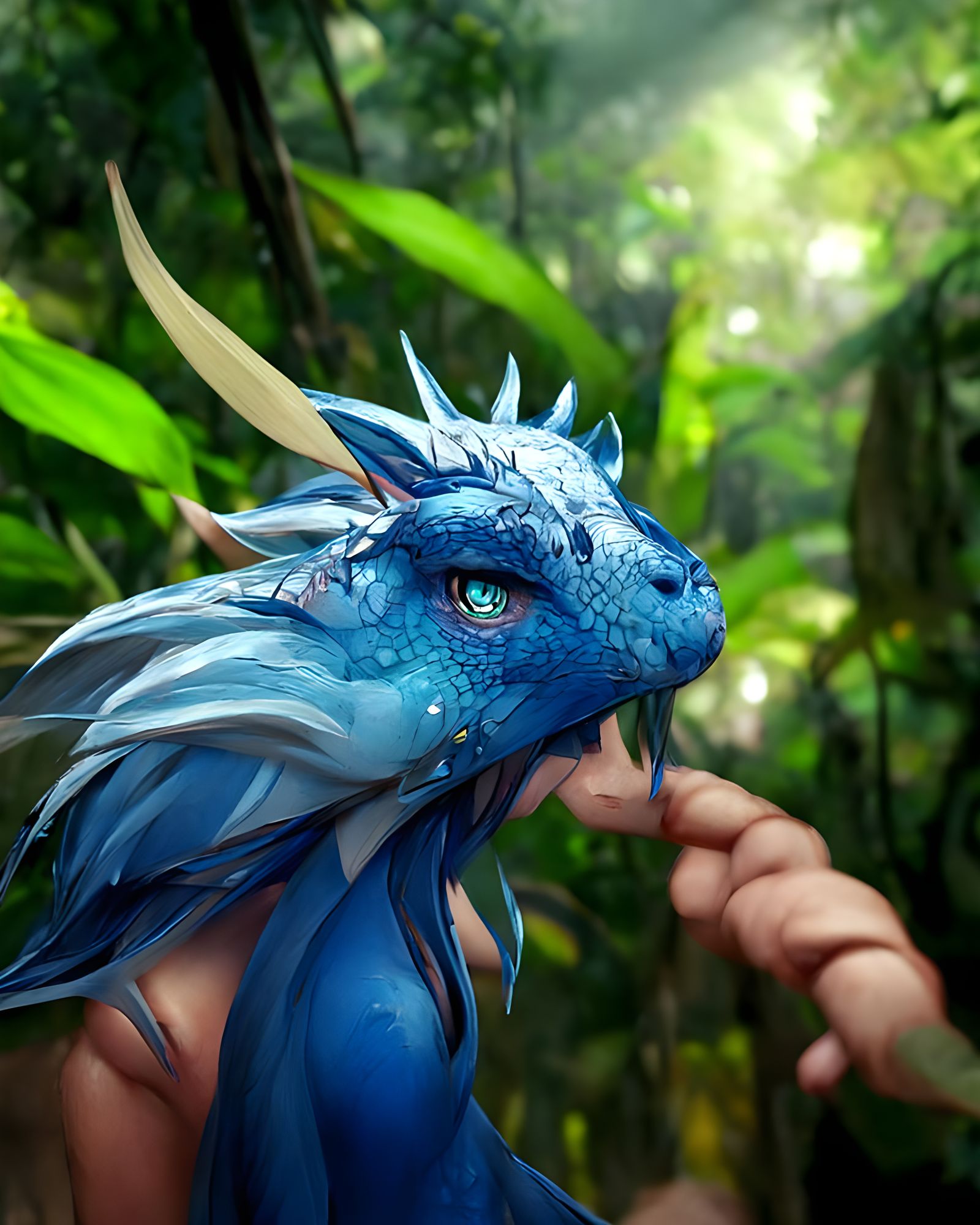 Blue Dragon in Rainforest: A Digital Fantasy Painting