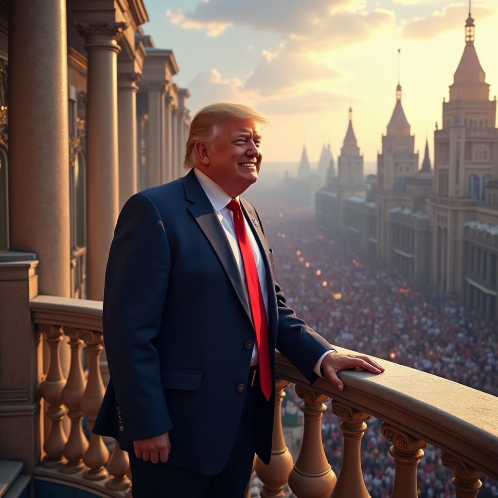 Donald Trump Balcony Portrait in Hyperrealistic Style