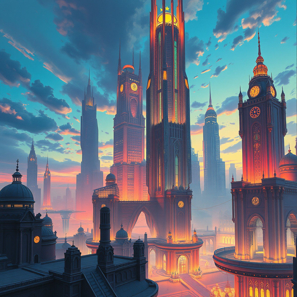Fantastical Cityscape at Dusk: A Surreal Vision