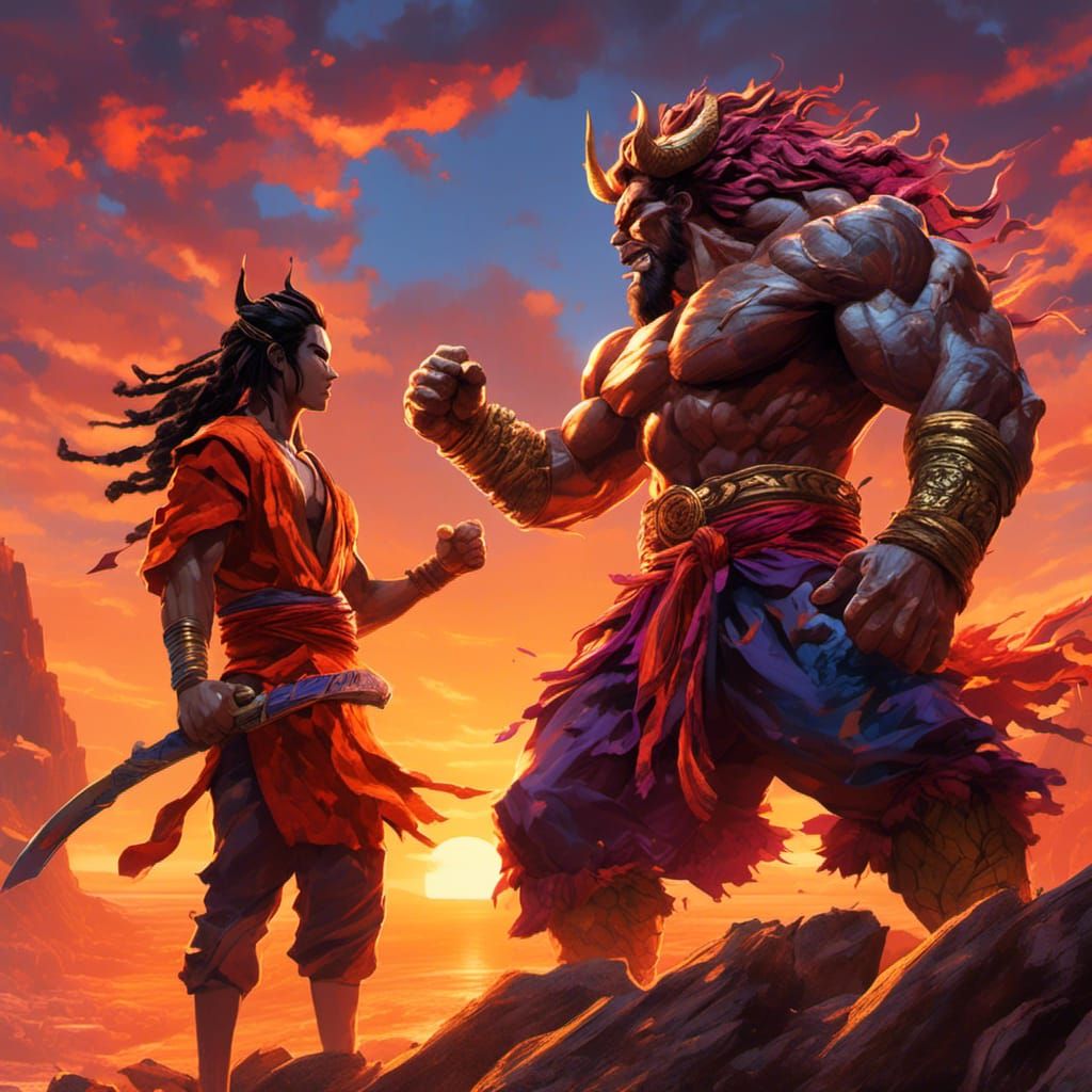 Kaido vs Momosuke: Dynamic Manga Battle on Cliffside