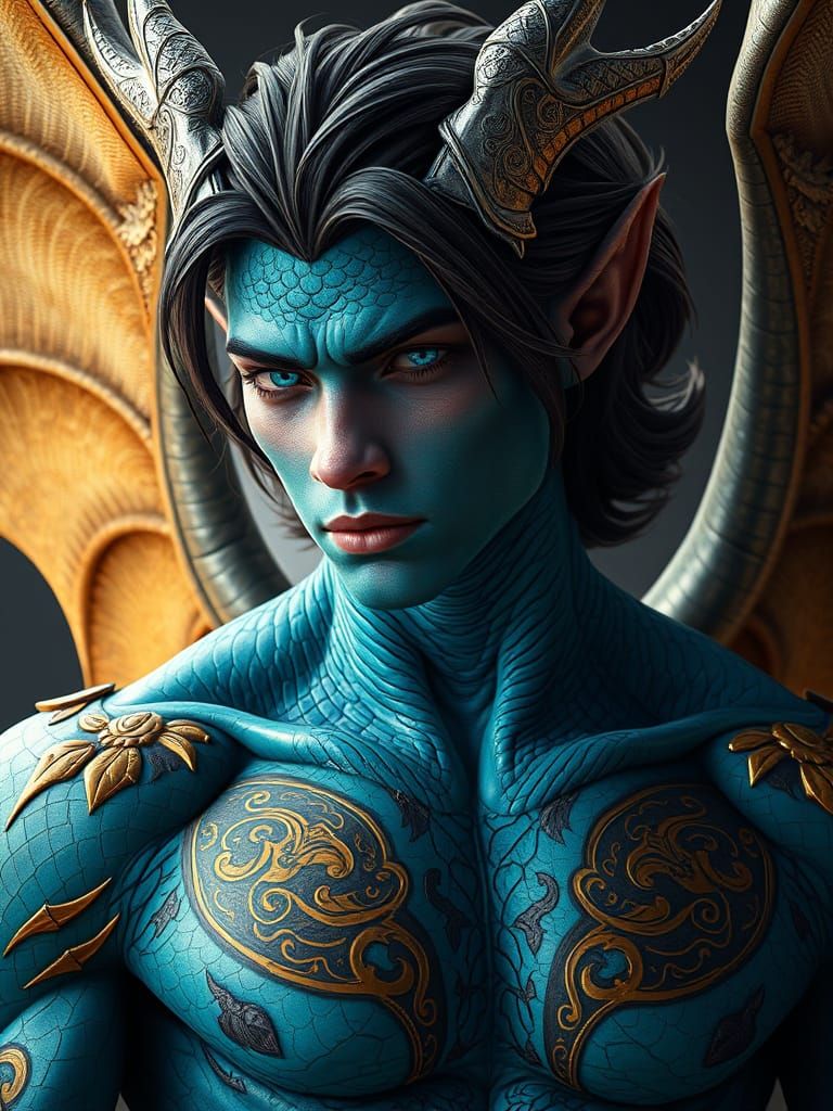Dragon Prince with Turquoise Skin and Golden Scales