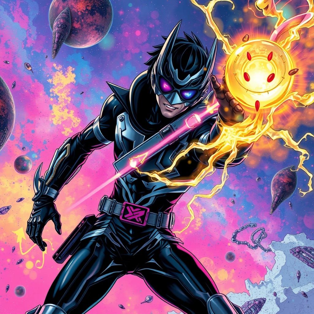 Neon Galaxy Prince Battles Ethereal Entity