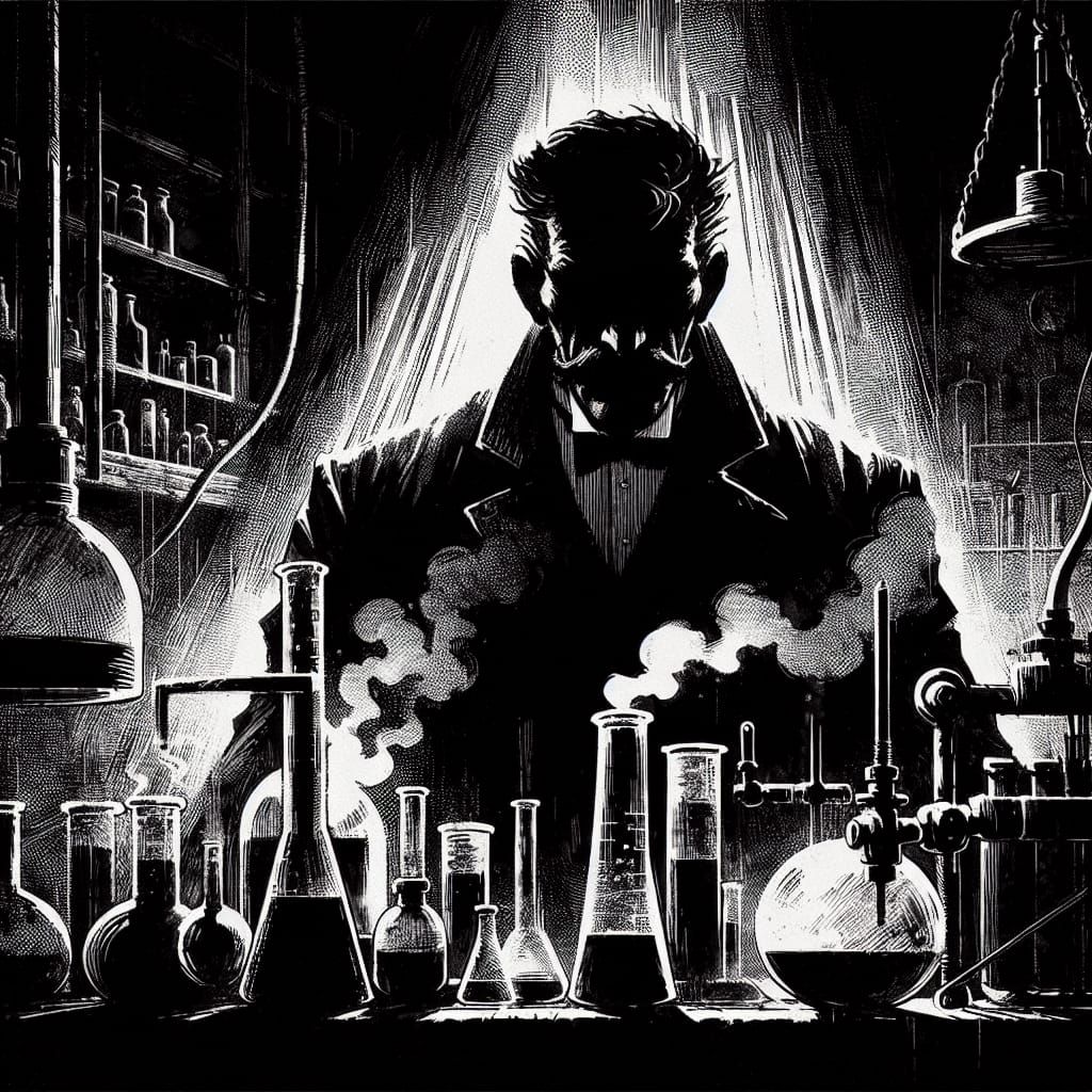 Intimidating Scientist in Dark Fantasy Ink Style