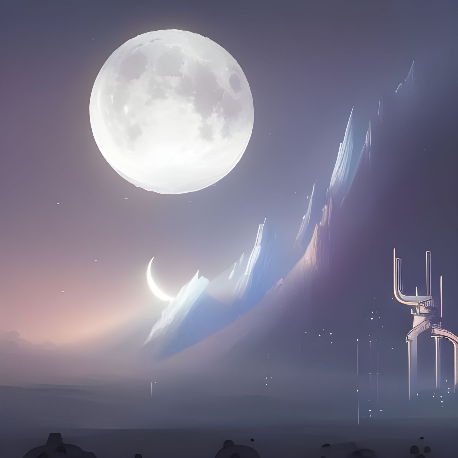 Clockwork Moon Menace in Twilight Sky