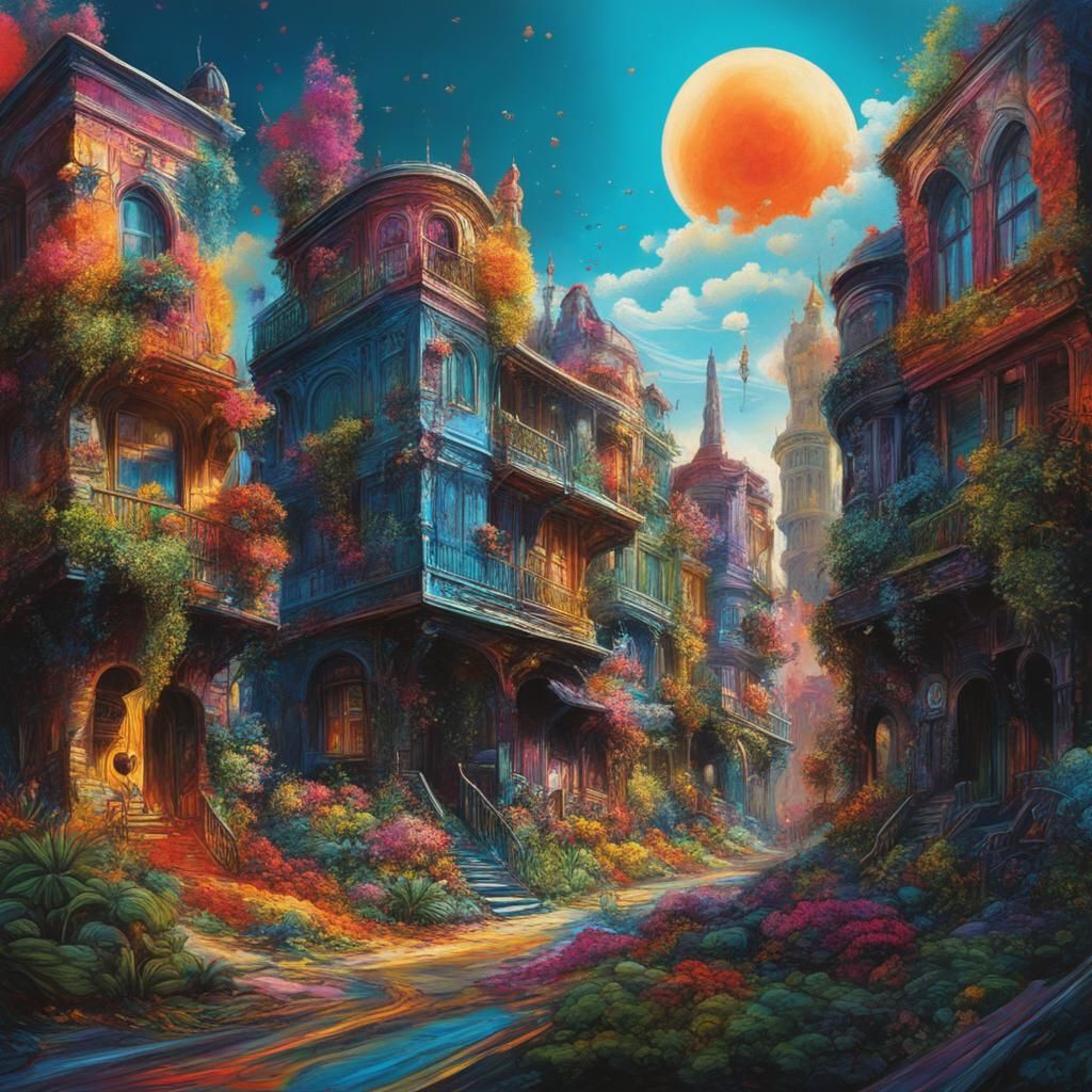 Colourful Fantasy Street Art in Polychromatic Style