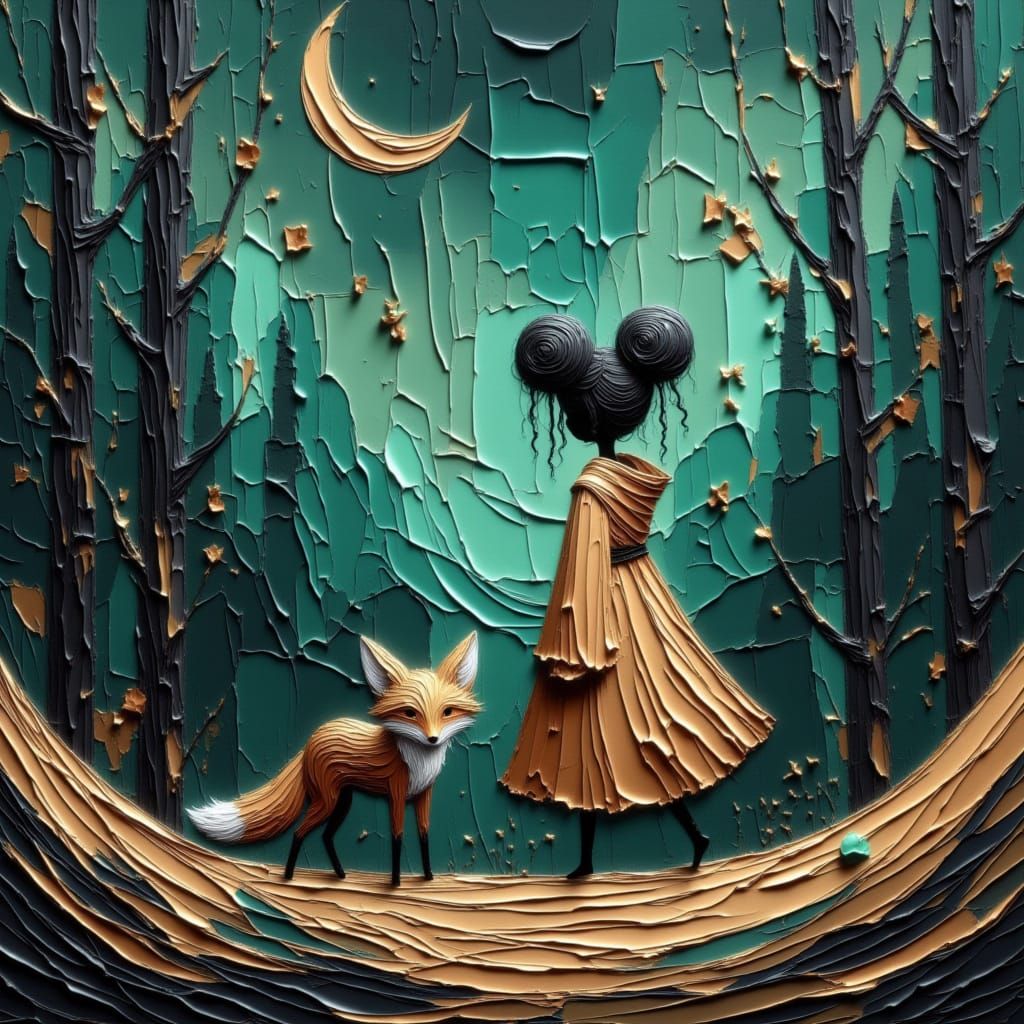 Mystical Moon Goddess in Forest: 3D Oil Painting