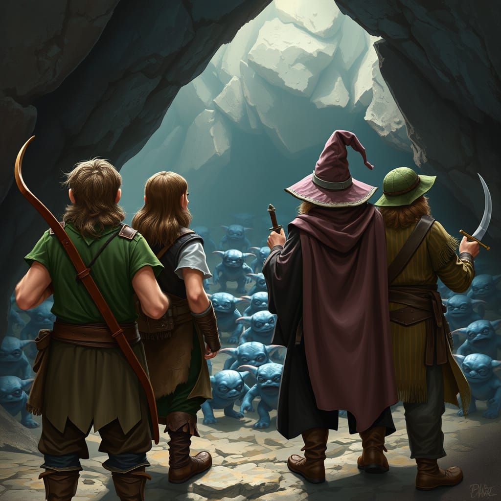 Fantasy Warriors Prepare for Battle in Dark Cave