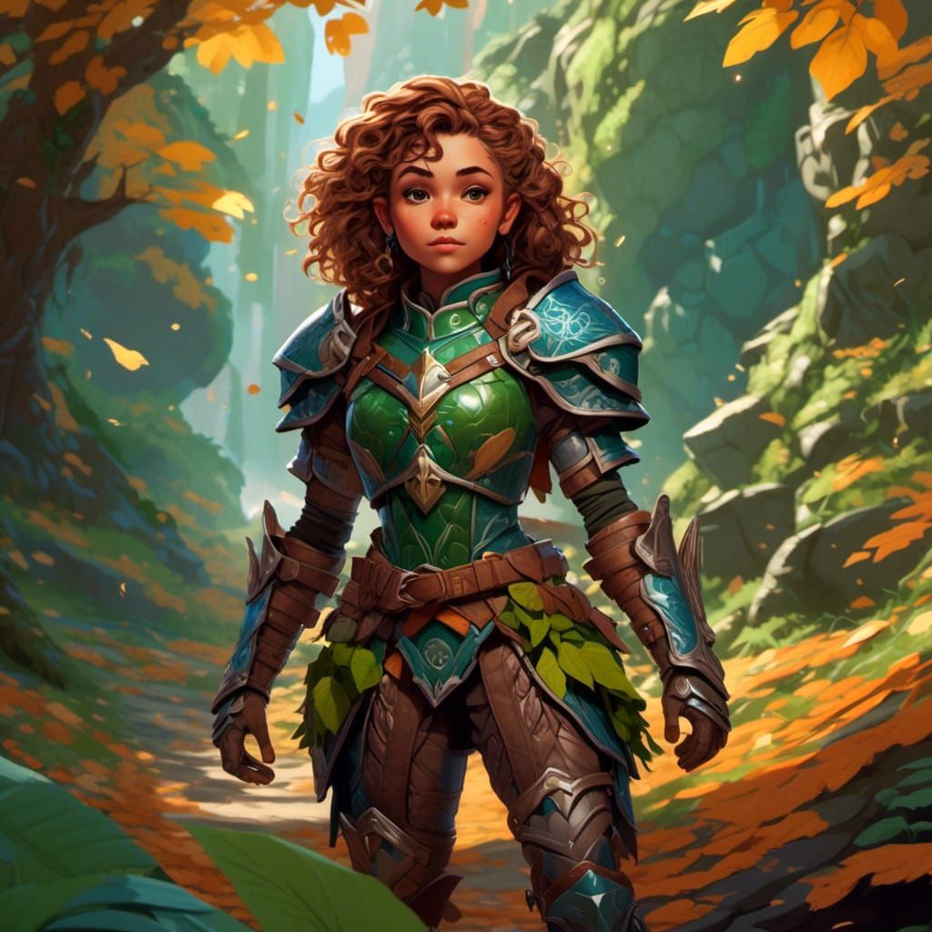 Exotic Halfling in Leaf Armor Fantasy Art