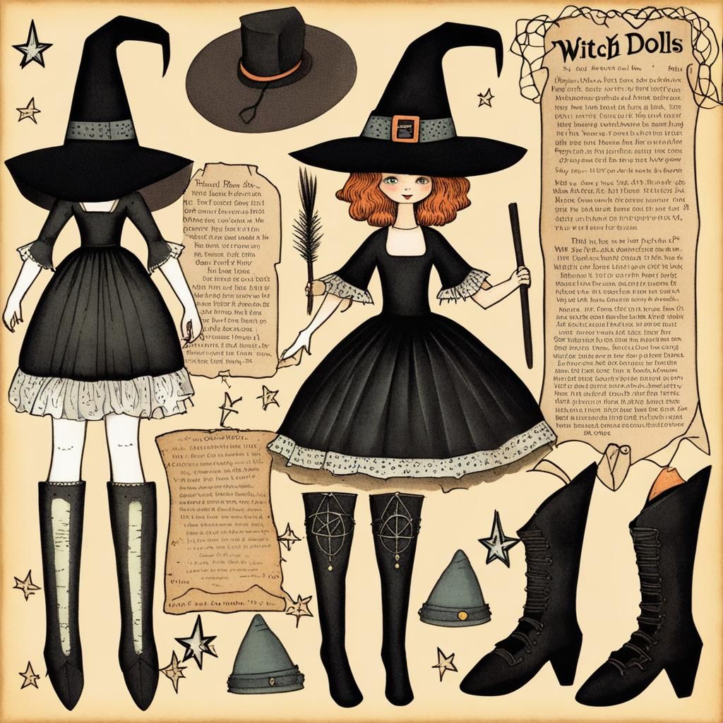 Witch Dolls Paper Doll Kit in Gothic Style