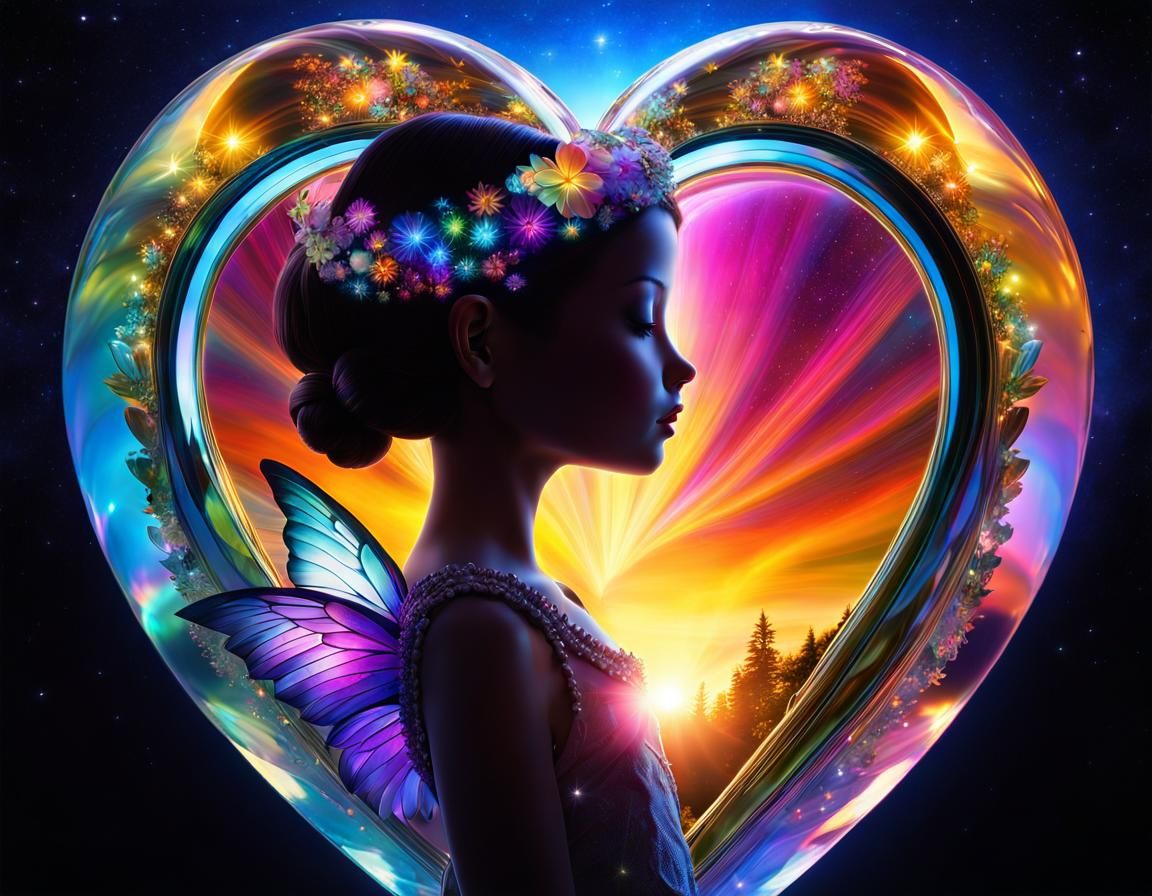 Translucent Angel Flower Girl in Crystal Heart Landscape