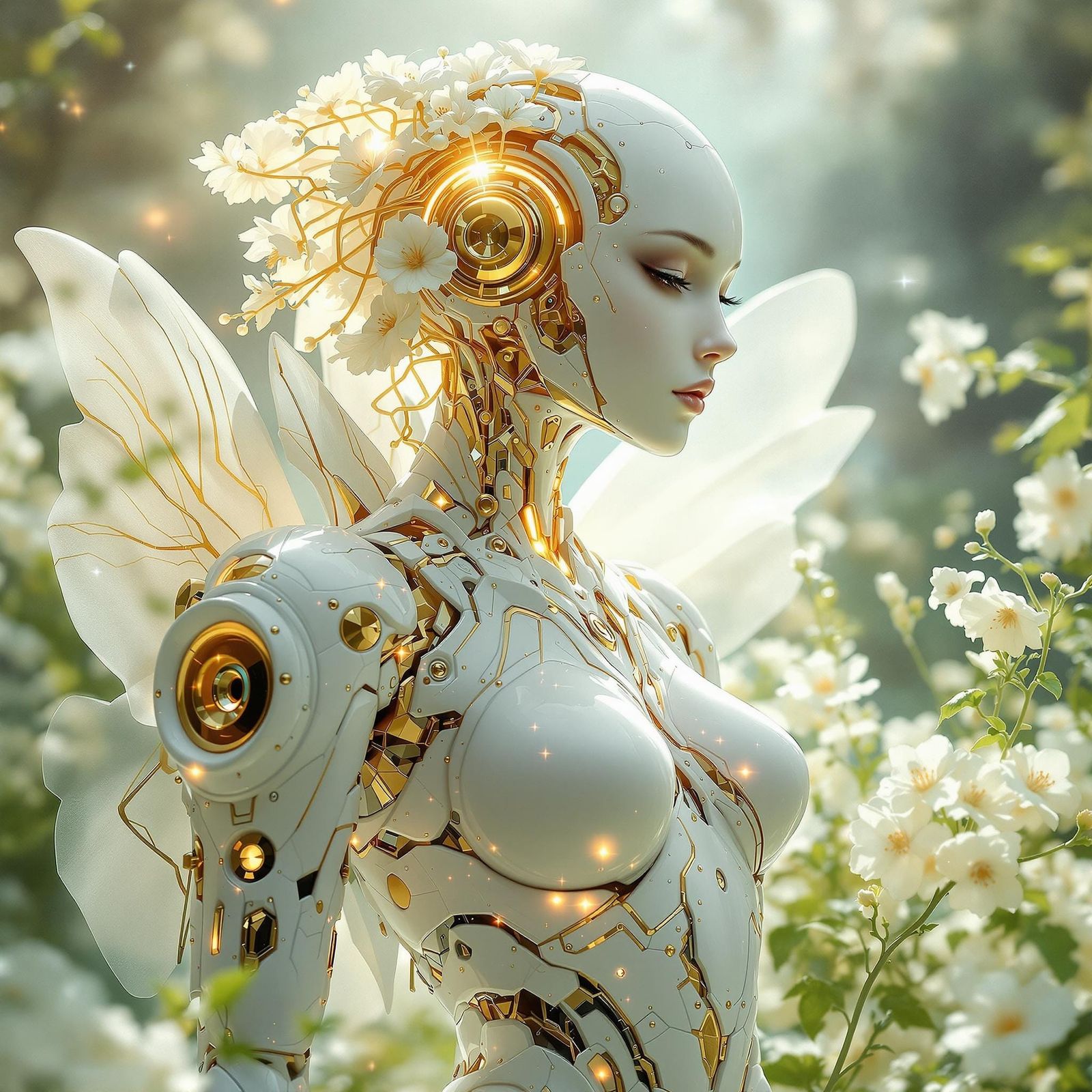 Futuristic Robot Fairy in Biomechanical Style