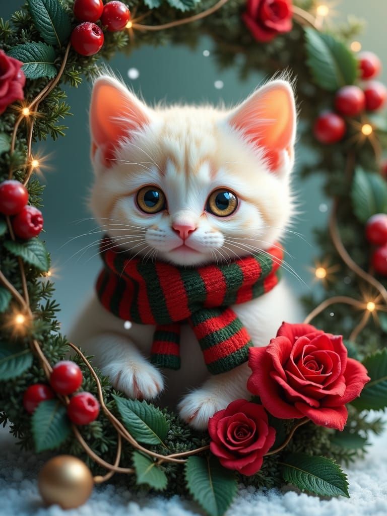 Kitten in Christmas Wreath: A Winter Fantasy