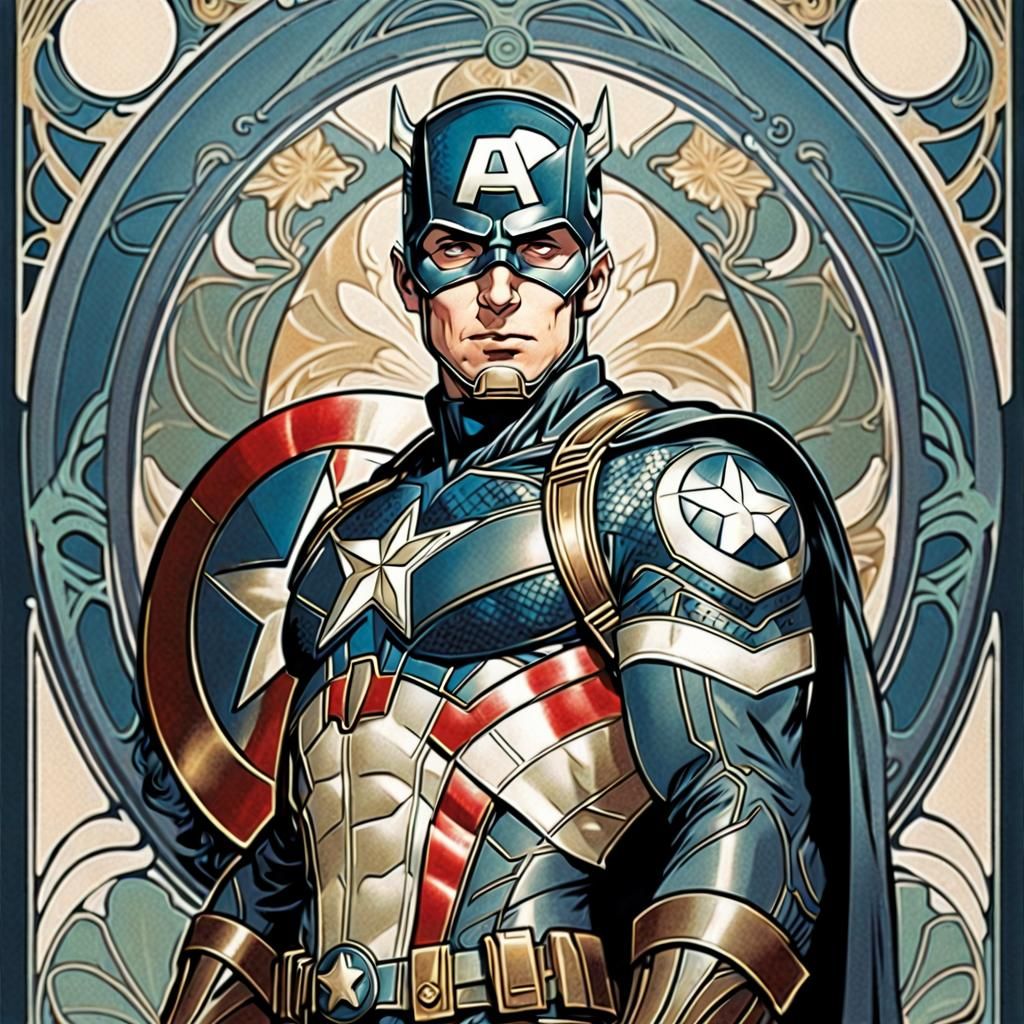 Batman/Captain America Hybrid in Art Nouveau Style