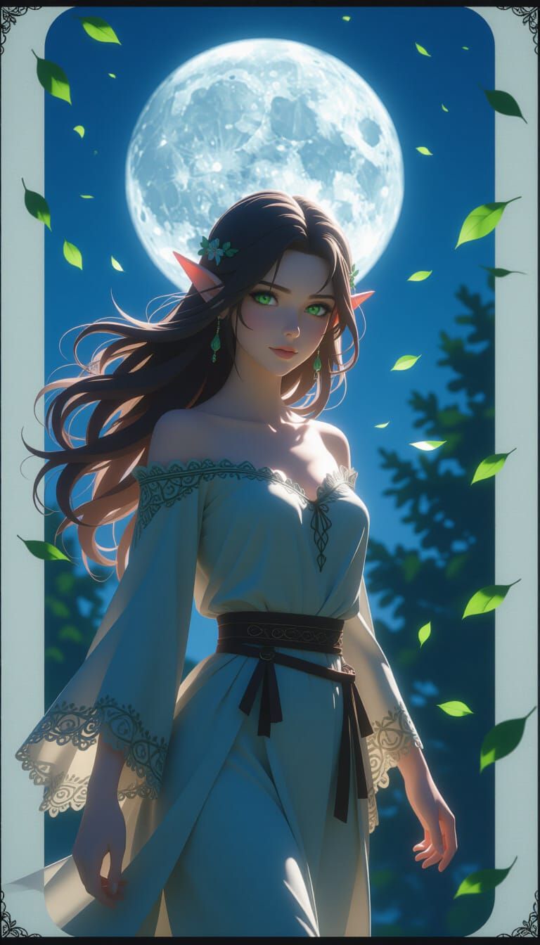 Moonlit Elf Stroll: Anime Fantasy Art
