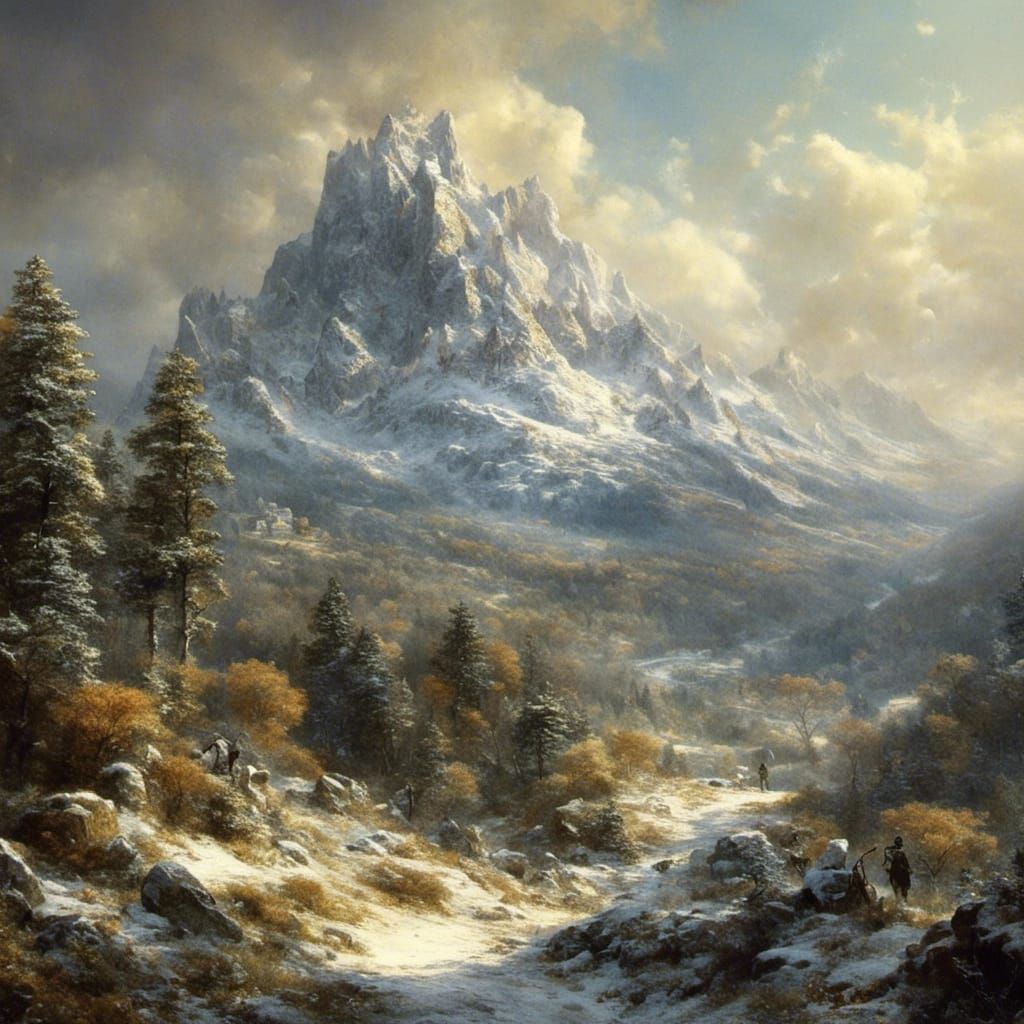 Snow-Capped Mountain in Light Fantasy Style