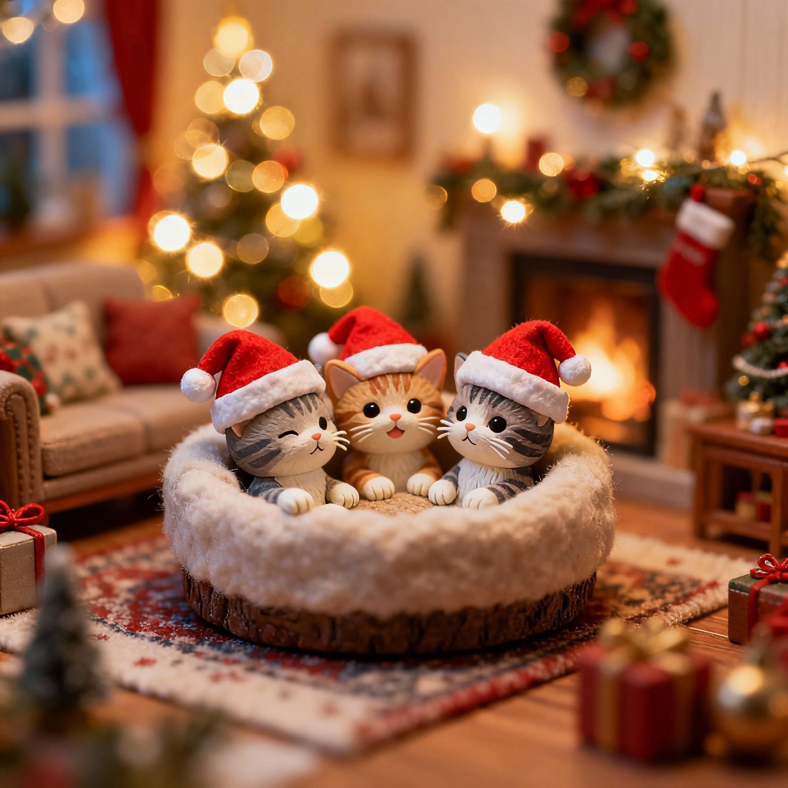 Playful Kittens in Cozy Holiday Diorama