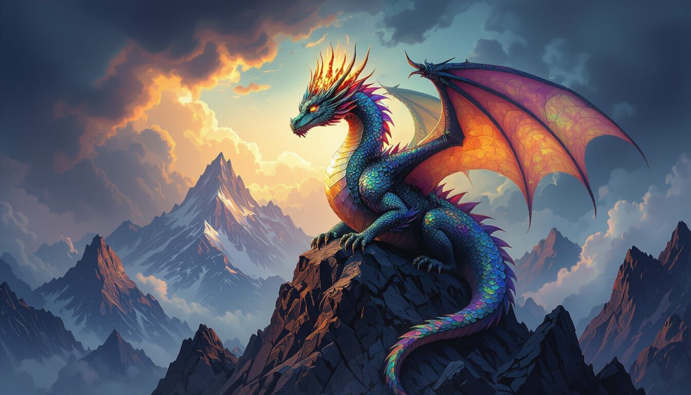 Majestic Dragon with Golden Crown in Alcohol Ink Style