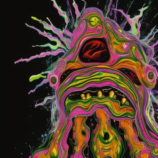 Grotesque Humanoid Figure in Abstract Explosion